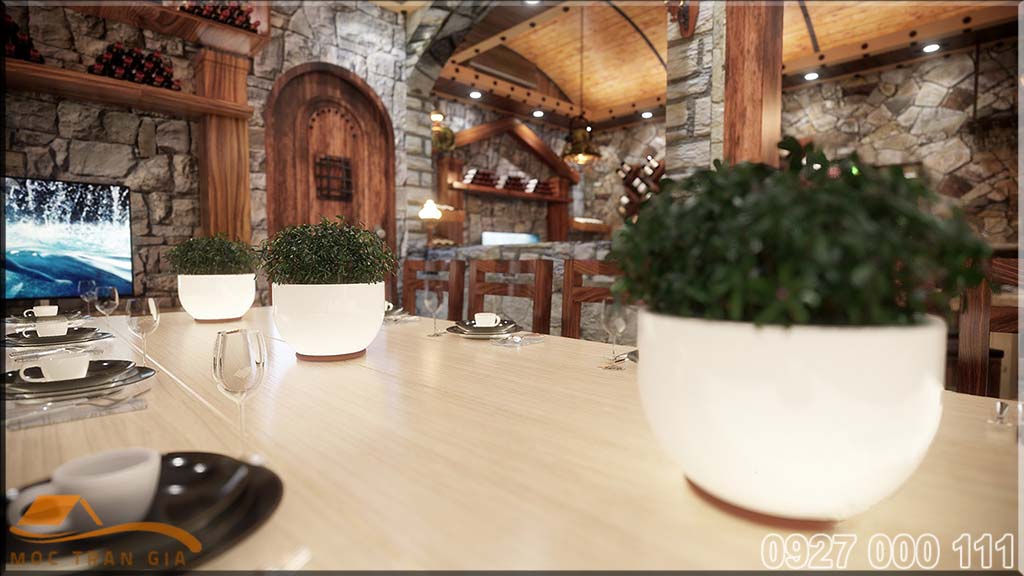 Thiết kế hầm rượu với đá và gỗ