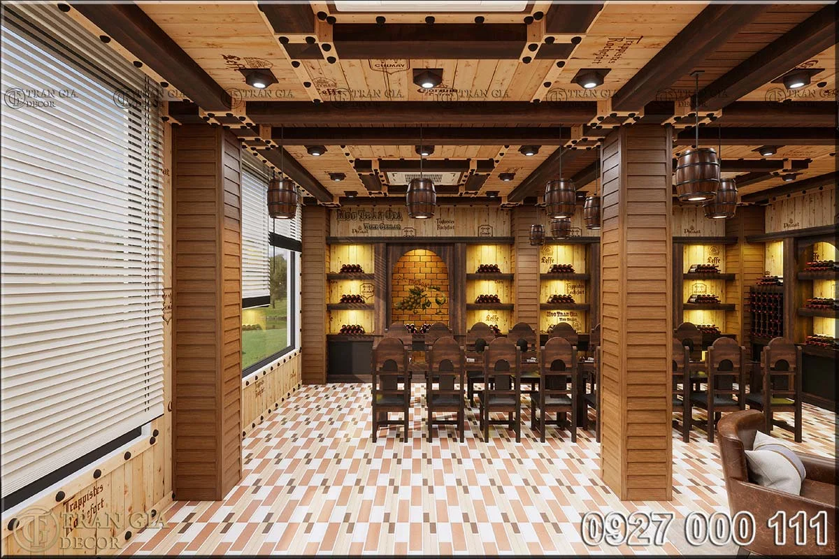 Thiết kế phòng VIP hầm rượu 1111 nhà hàng ẩm thực 3C