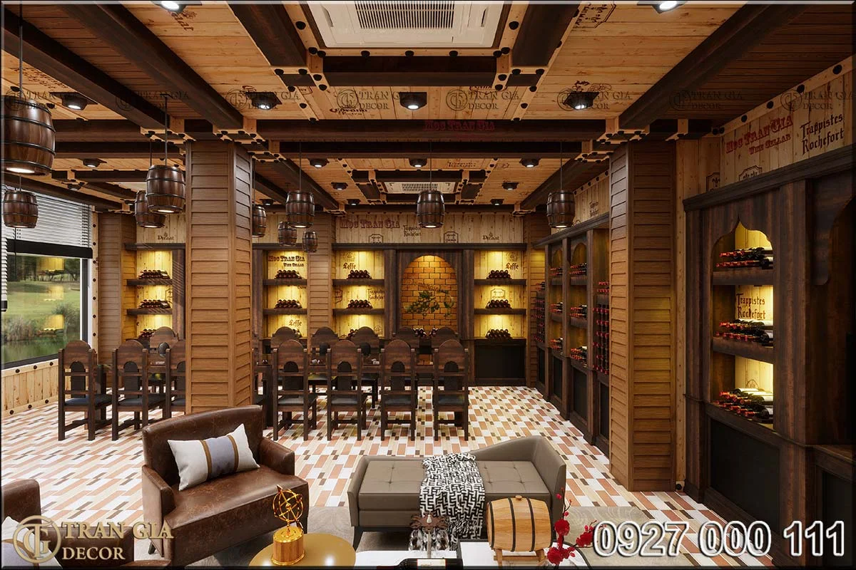 Thiết kế phòng VIP hầm rượu 1111 nhà hàng ẩm thực 3C