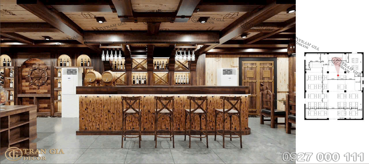 Báo giá thi công phòng vip hầm rượu 2025 13 Quầy bar hầm rượu